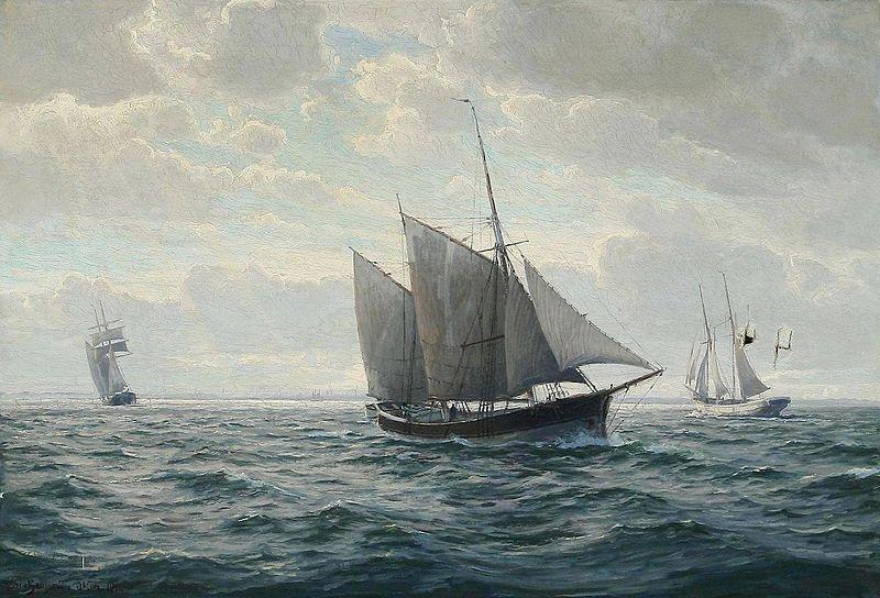 Christian-Bernard Rode Marine med sejlskibe oil painting image